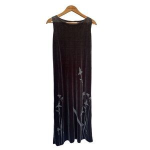 VTG John Paul Richard Women's M Velvet Burnout Floral Maxi Dress Y2K Fairycore